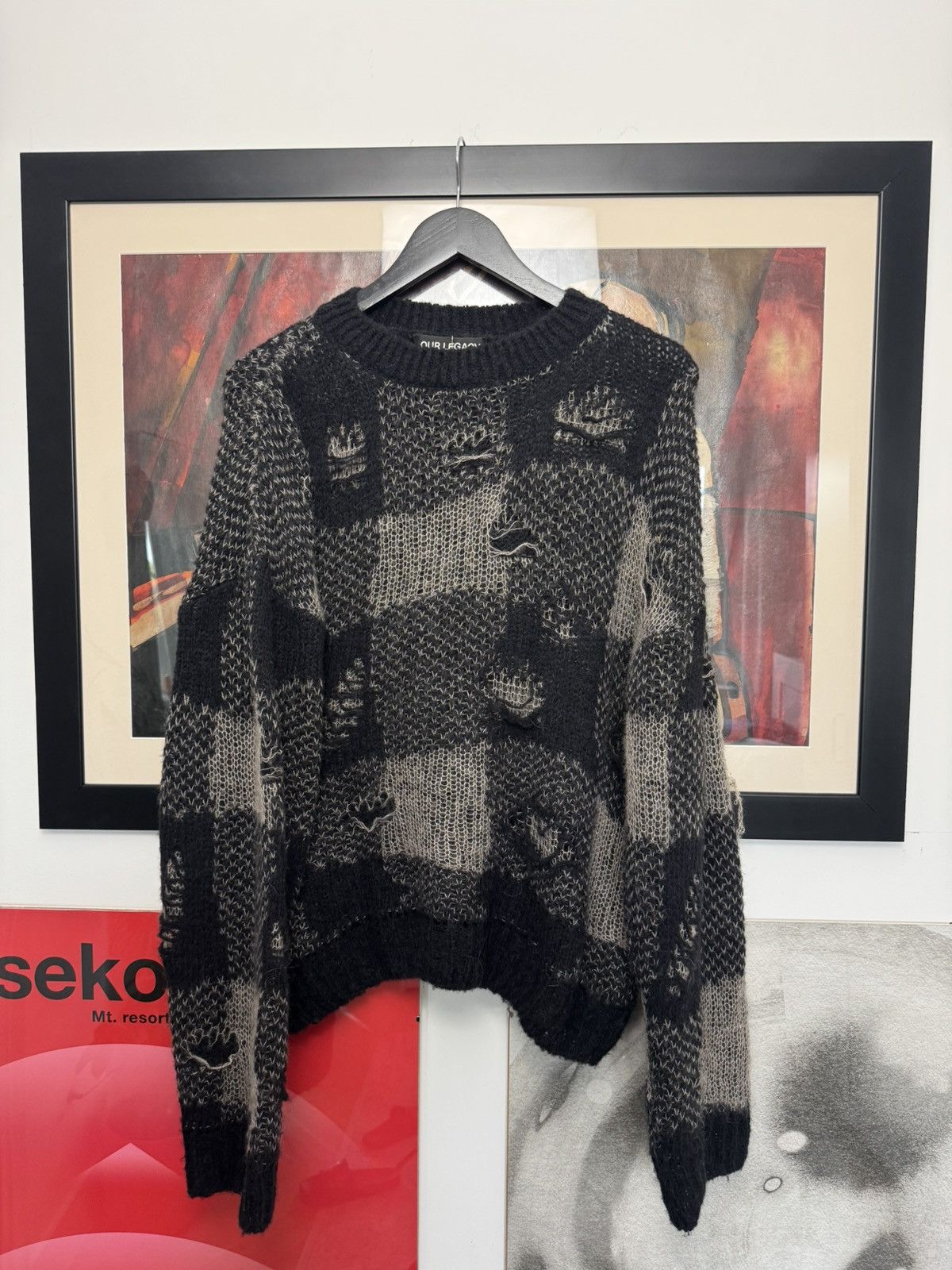 Our Legacy Our Legacy Sonar Roundneck Sweater Distressed Plaid Black Size US L / EU 52-54 / 3 - 1 Thumbnail