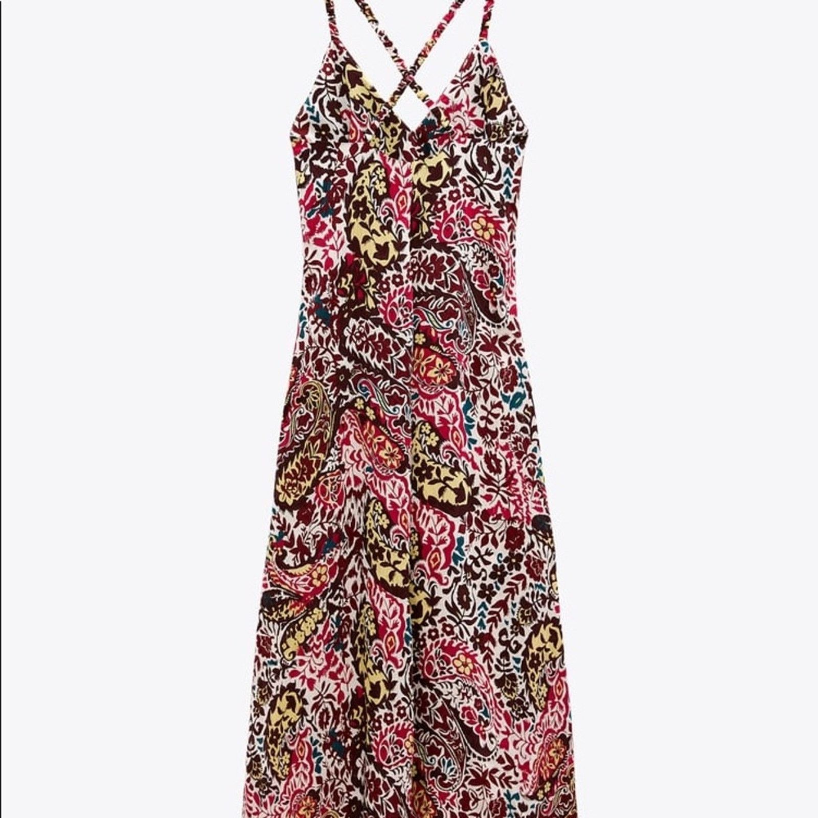 ZARA BLOGGER FAVORITE PRINT DRESS BORDEAUX / ECRU