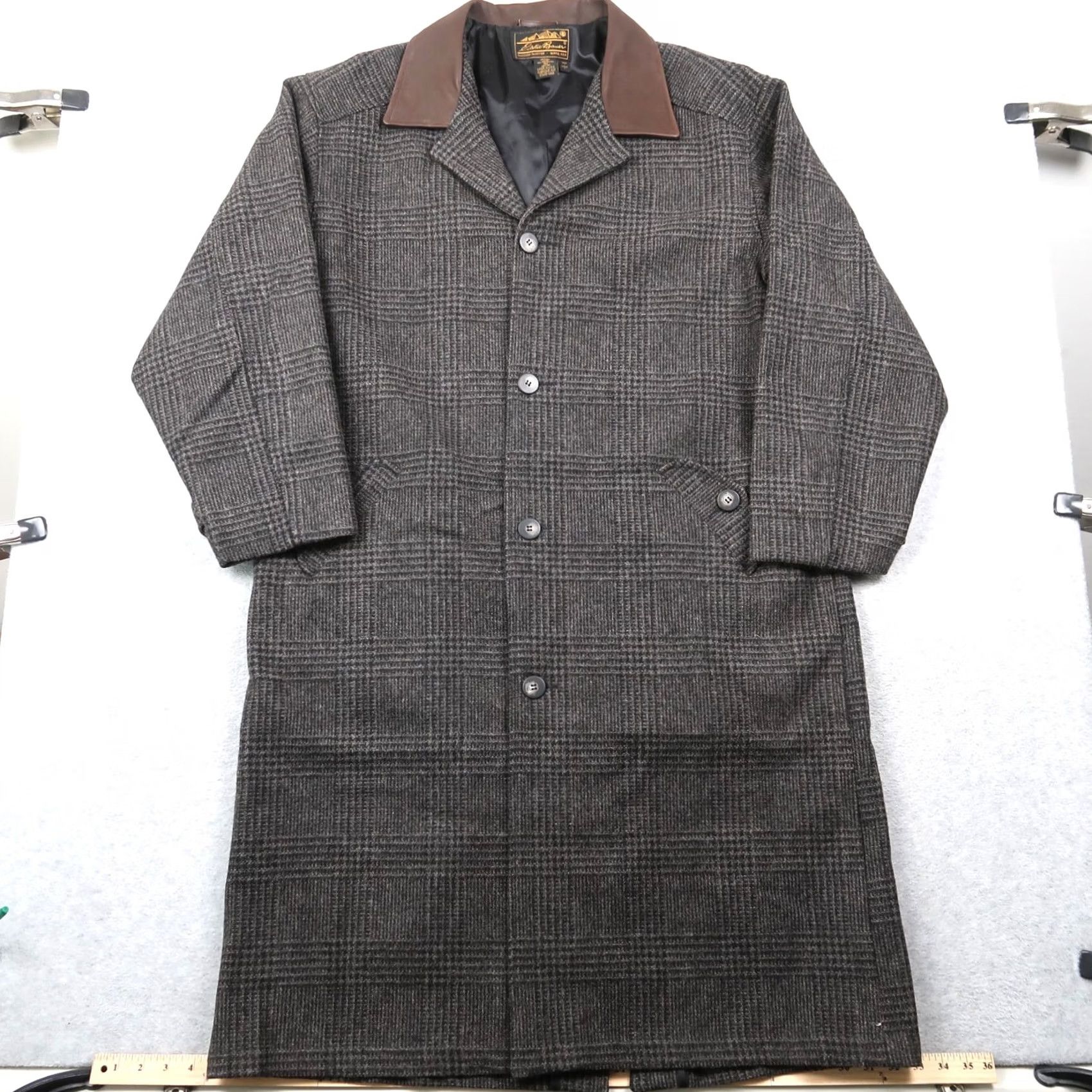 Eddie Bauer VTG Eddie Bauer Wool Tweed Glen Plaid Leather Collar Overcoat Trench Coat Mens L Size US L / EU 52-54 / 3 - 2 Thumbnail