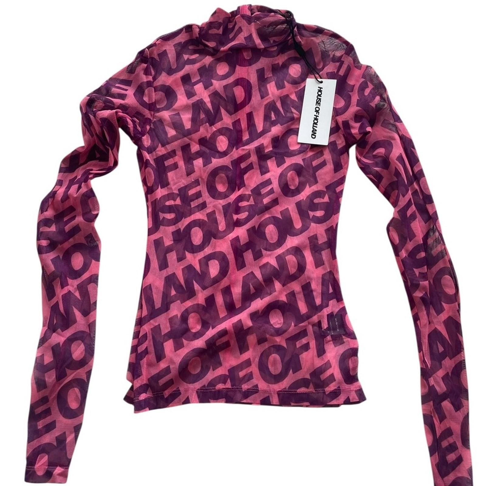 House Of Holland House of Holland Pink Logo Mesh Long Sleeve Top BNWT Size S / US 4 / IT 40 - 1 Thumbnail
