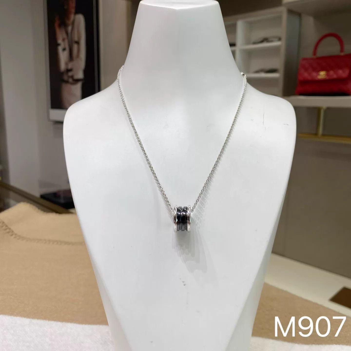 Bvlgari Bvlgari S.T.C. Red Black Ceramic 925 Silver Unisex Necklace Size ONE SIZE - 3 Thumbnail