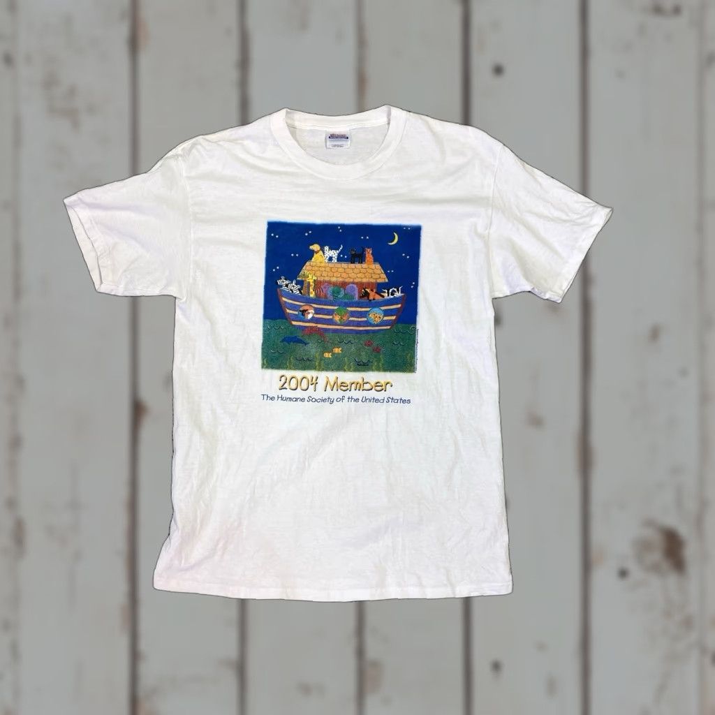 Gildan Humane Society of the USA Member T-Shirt Mens Large Graphic Dog Animals Y2K Shirt Regular White Cotton Jersey Gildan Size US L / EU 52-54 / 3 - 1 Thumbnail