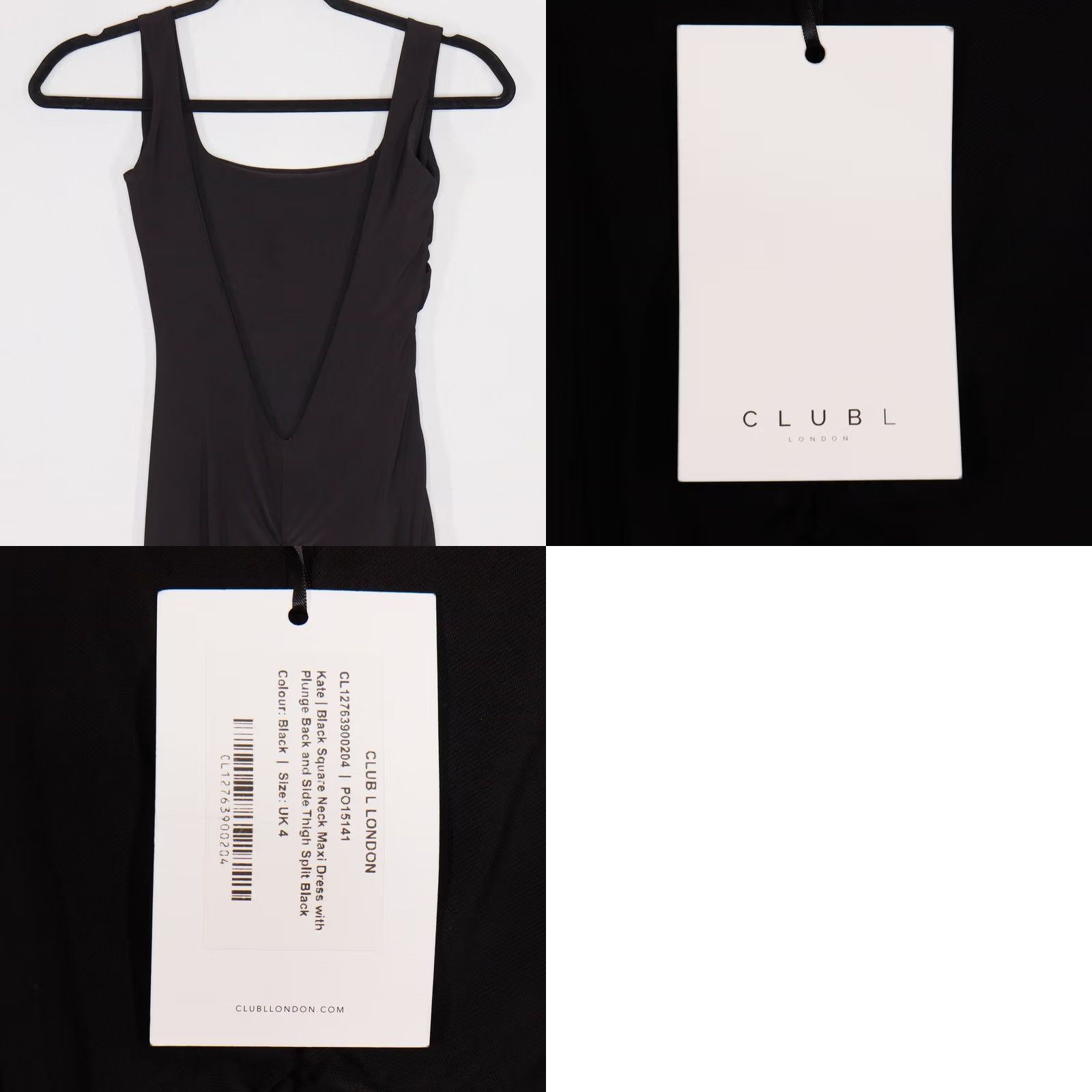 Vintage VINTAGE CLUB L LONDON Kate Maxi Dress Square Neck Slit Black, 0, Sleeveless, Bodycon, Party/Cocktail, Formal, Maxi Dress Women, Satin? Size S / US 4 / IT 40 - 8 Thumbnail