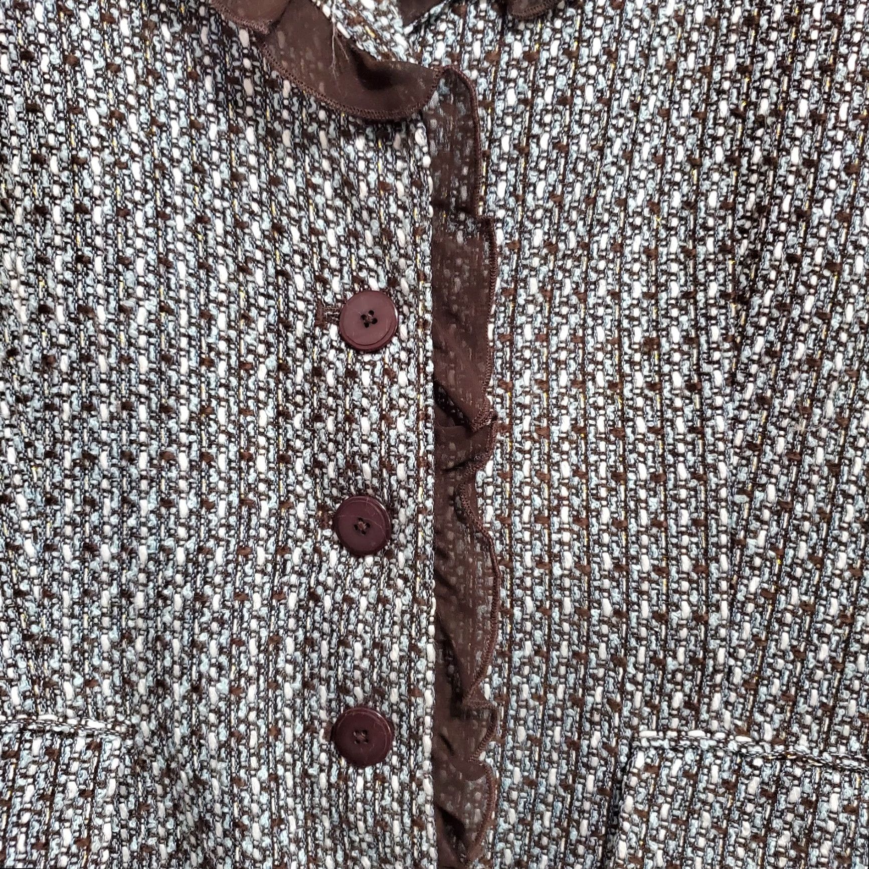 Bob Mackie VINTAGE Bob Mackie Studio Jacket Blazer Womens 12 Brown Blue Tweed Ruffles Shoulder Pads Blazer Womens Size XL / US 12-14 / IT 48-50 - 6 Thumbnail