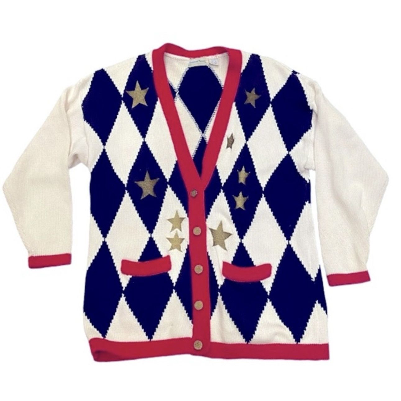 Vintage Vintage Argyle Flag Sweater USA Oversized Cardigan S Size S / US 4 / IT 40 - 1 Thumbnail