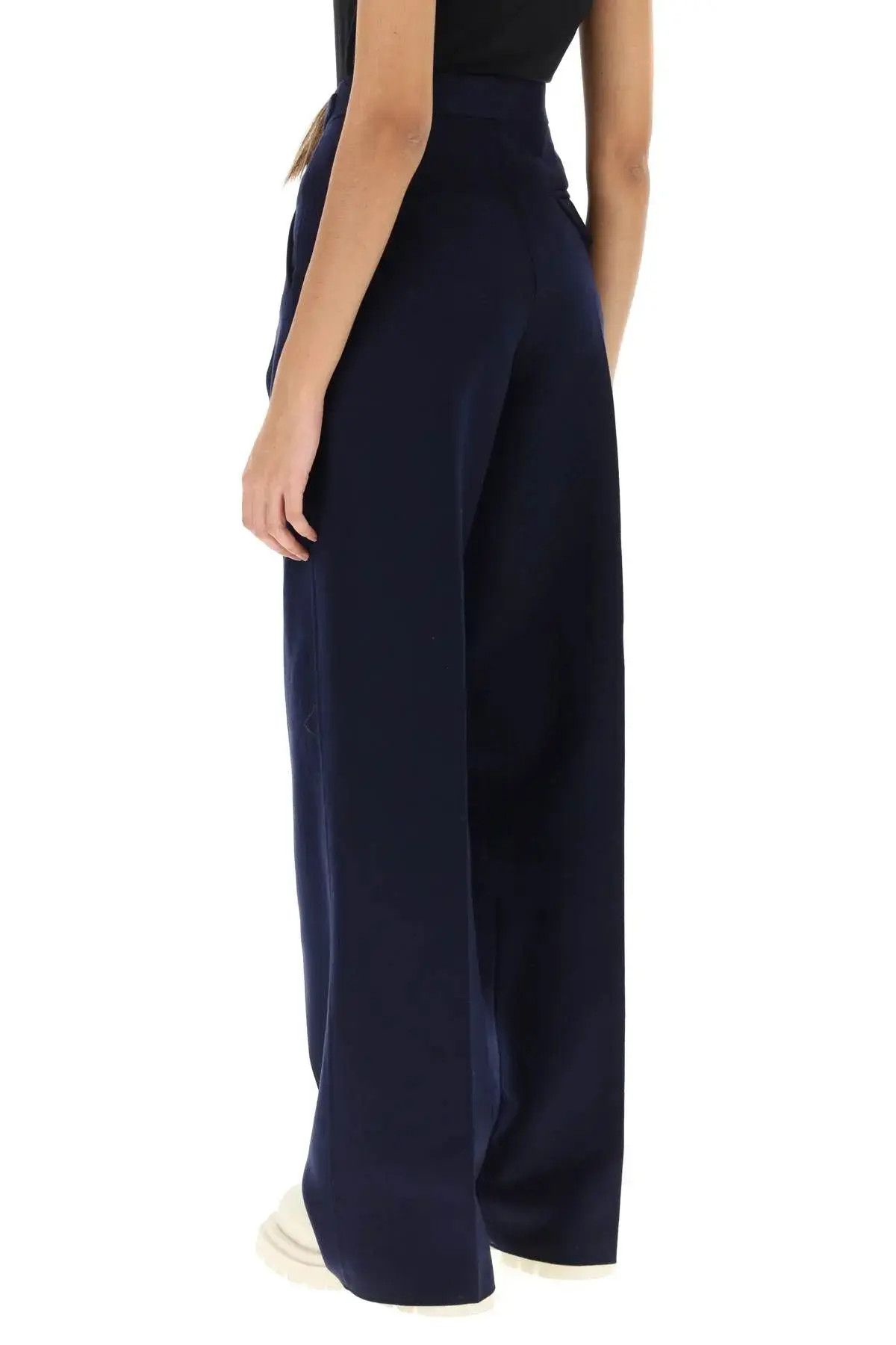 Bottega Veneta o1w1db10824 Wide Leg Wool Flannel Trousers in Blue Size 25" / US 0 / IT 36 - 2 Thumbnail