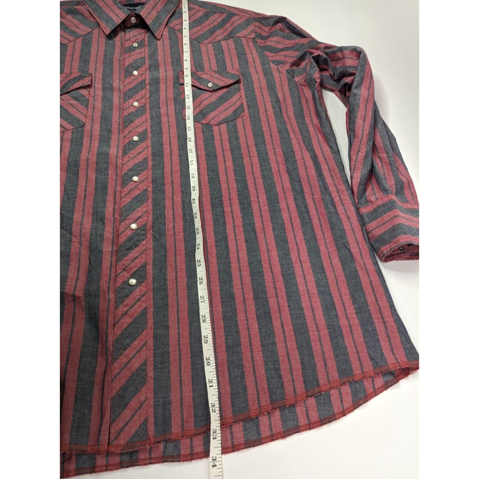 Wrangler Wrangler Button-Up Shirt Men 2XT Western Cowboy Red Long Sleeve Pearl Snap Cotton Polyester Striped Workwear Casual Travel Regular Fit Big & Tall Mens Size US XXL / EU 58 / 5 - 5 Thumbnail