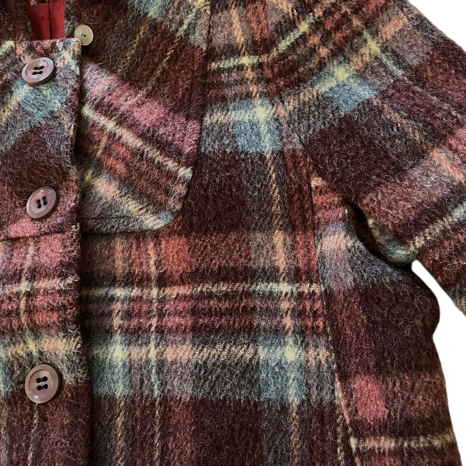 Vintage 1960s Smart Modes of California Plaid Wool Hooded Peacoat Size S / US 4 / IT 40 - 7 Thumbnail