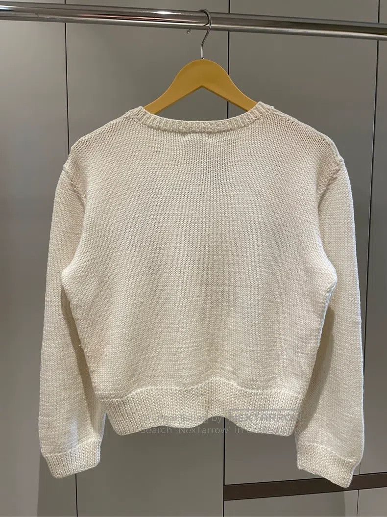 Loewe LOEWE Ivory Black Peacock Embroidered Cashmere Round Neck Size L / US 10 / IT 46 - 6 Thumbnail
