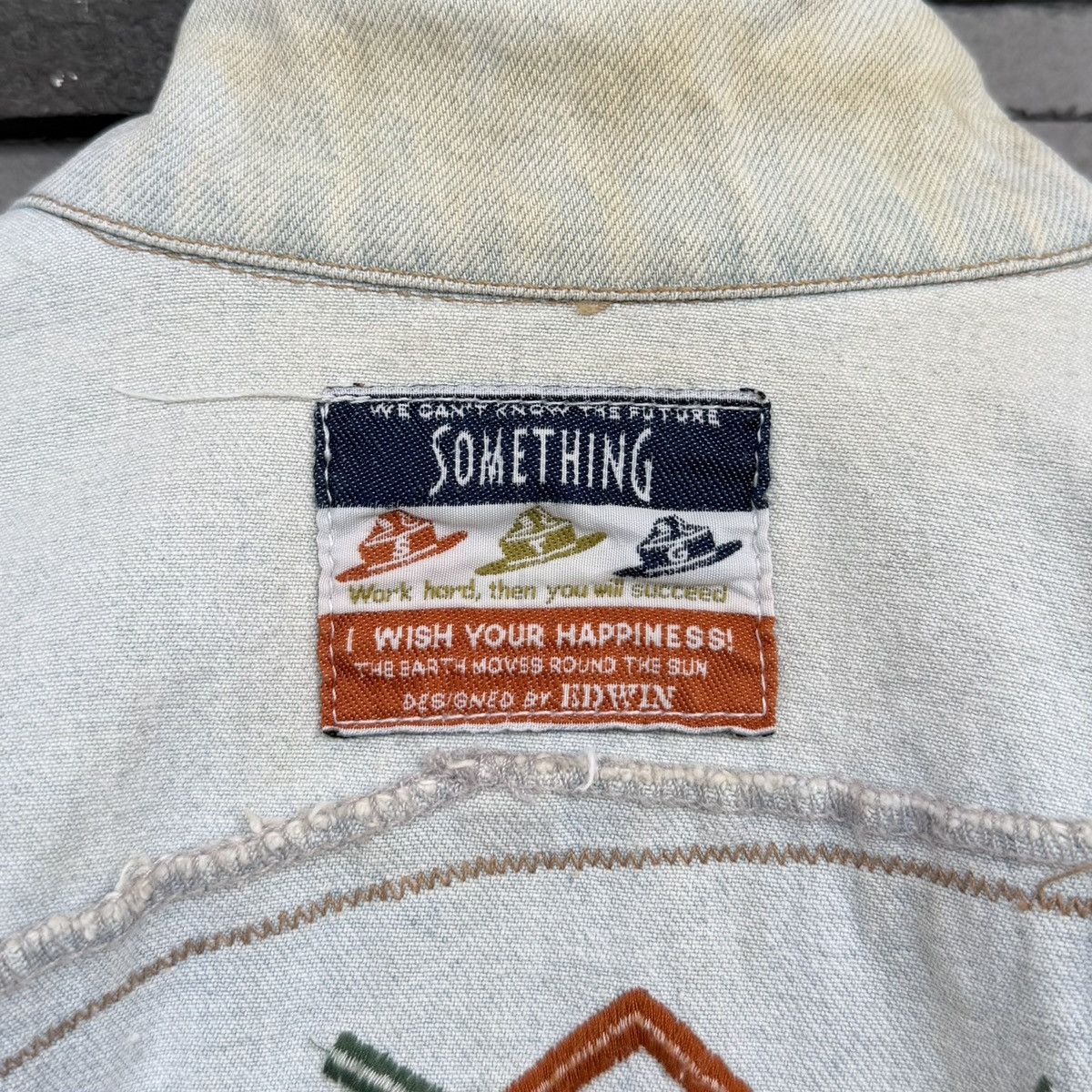 Edwin VTG Something Edwin Denim Jacket Cropped Embroidery Patch Size M / US 6-8 / IT 42-44 - 15 Thumbnail
