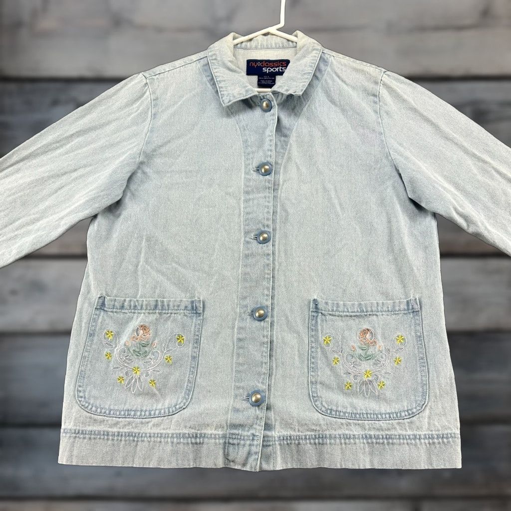 Vintage **VINTAGE NY Classics 90s Floral Embroidered Women's Jacket L Blue** User: VINTAGE NY Classics 90s Floral Embroidered Women's Jacket L Blue Size L / US 10 / IT 46 - 1 Thumbnail