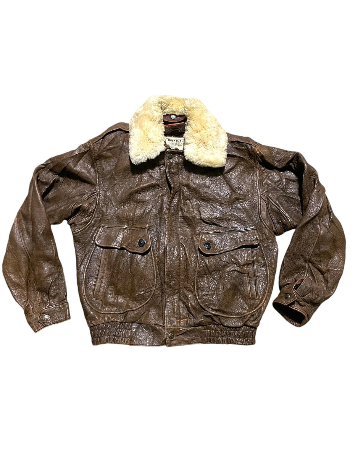 Vintage RARE‼️ Houston US Militaly Garments Leather Jacket Vintage 80s Size US L / EU 52-54 / 3 - 1 Thumbnail