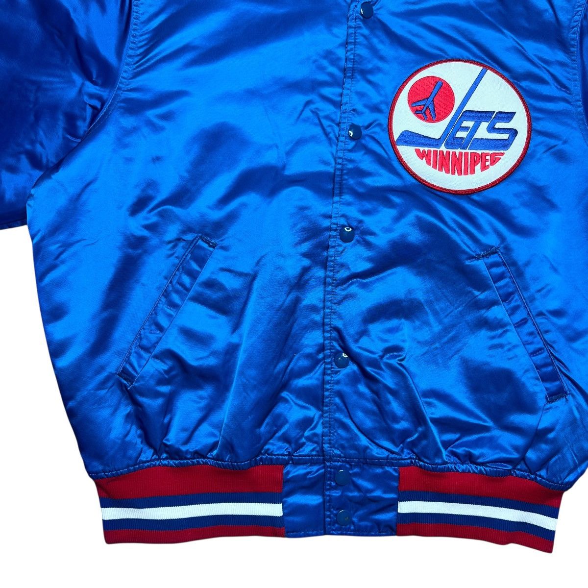 Starter 1990s NHL Winnipeg Jets Starter Spell Out Blue Satin Jacket Size US L / EU 52-54 / 3 - 10 Thumbnail