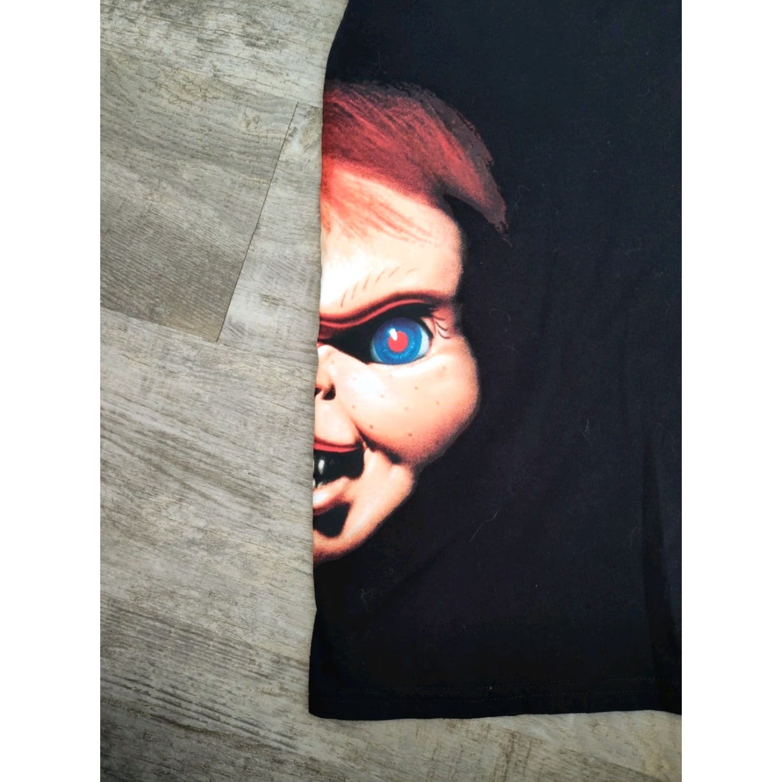 Vintage VINTAGE Chucky T-Shirt Adults Large Black Graphic Print Short Sleeve Unisex 90s Horror Costume Size US L / EU 52-54 / 3 - 4 Thumbnail