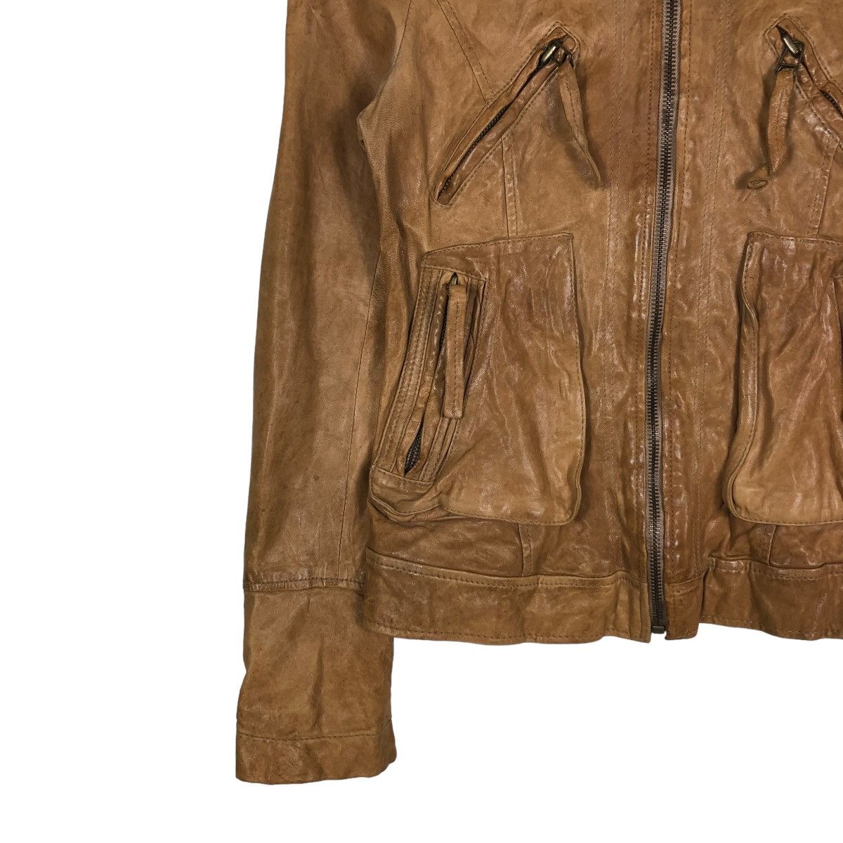 Vintage 🔥CROPPED BIKER LEATHER JACKET ZIPPER RARE Size US XS / EU 42 / 0 - 6 Thumbnail