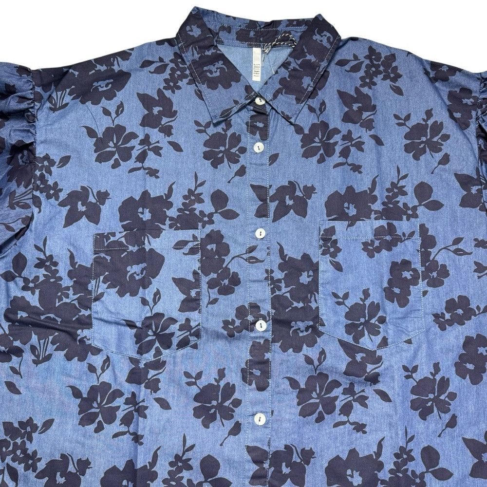 Other NWT New KAKTUS Floral Denim Button Front 3/4 Puff Sleeve Sh Size 3XL / US 20-22 - 4 Thumbnail