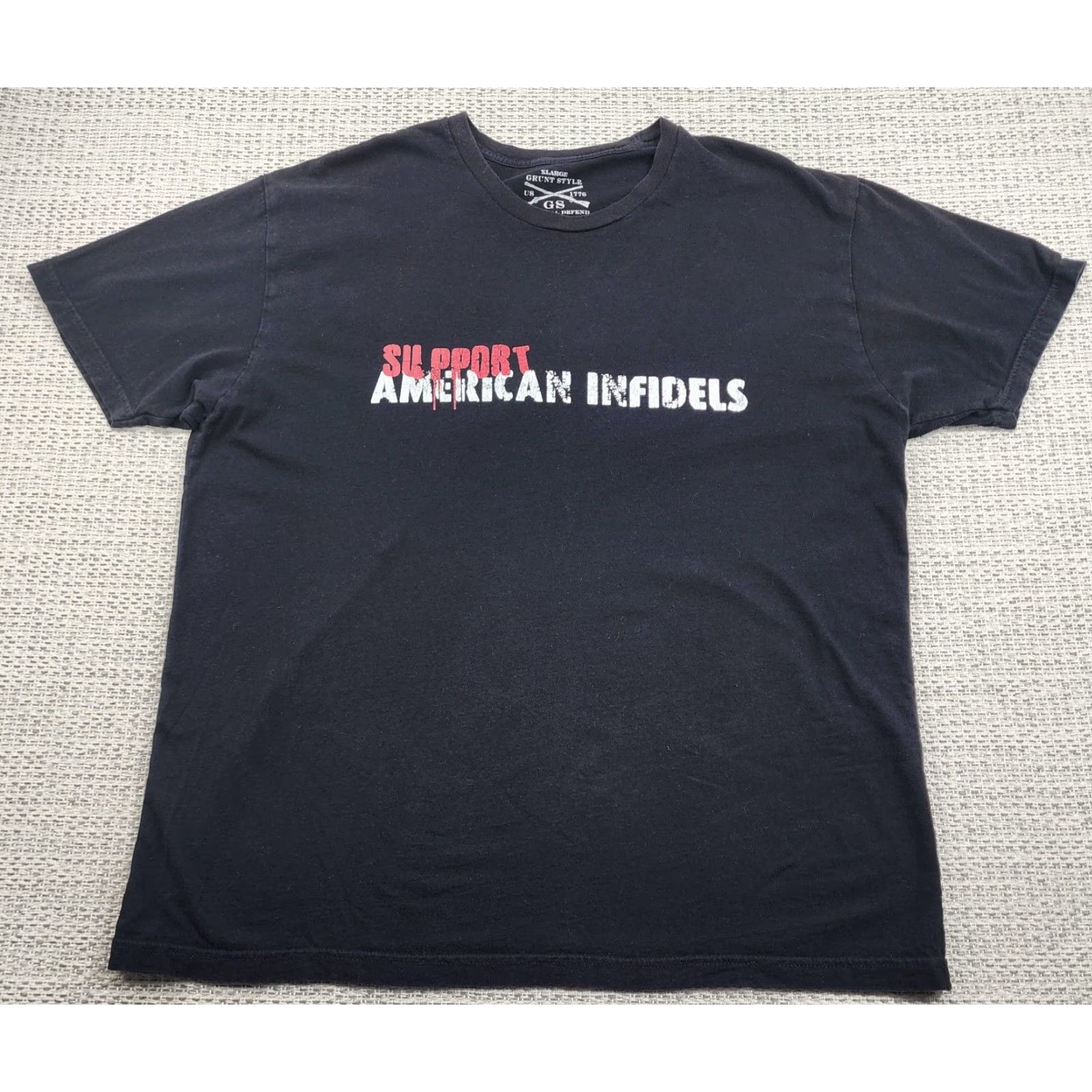 Vintage Grunt Style Shirt Mens XL Black Graphic Biker Tee Support American Infidels Military Patriotic Crew Neck Short Sleeve Shirt Size US XL / EU 56 / 4 - 3 Thumbnail