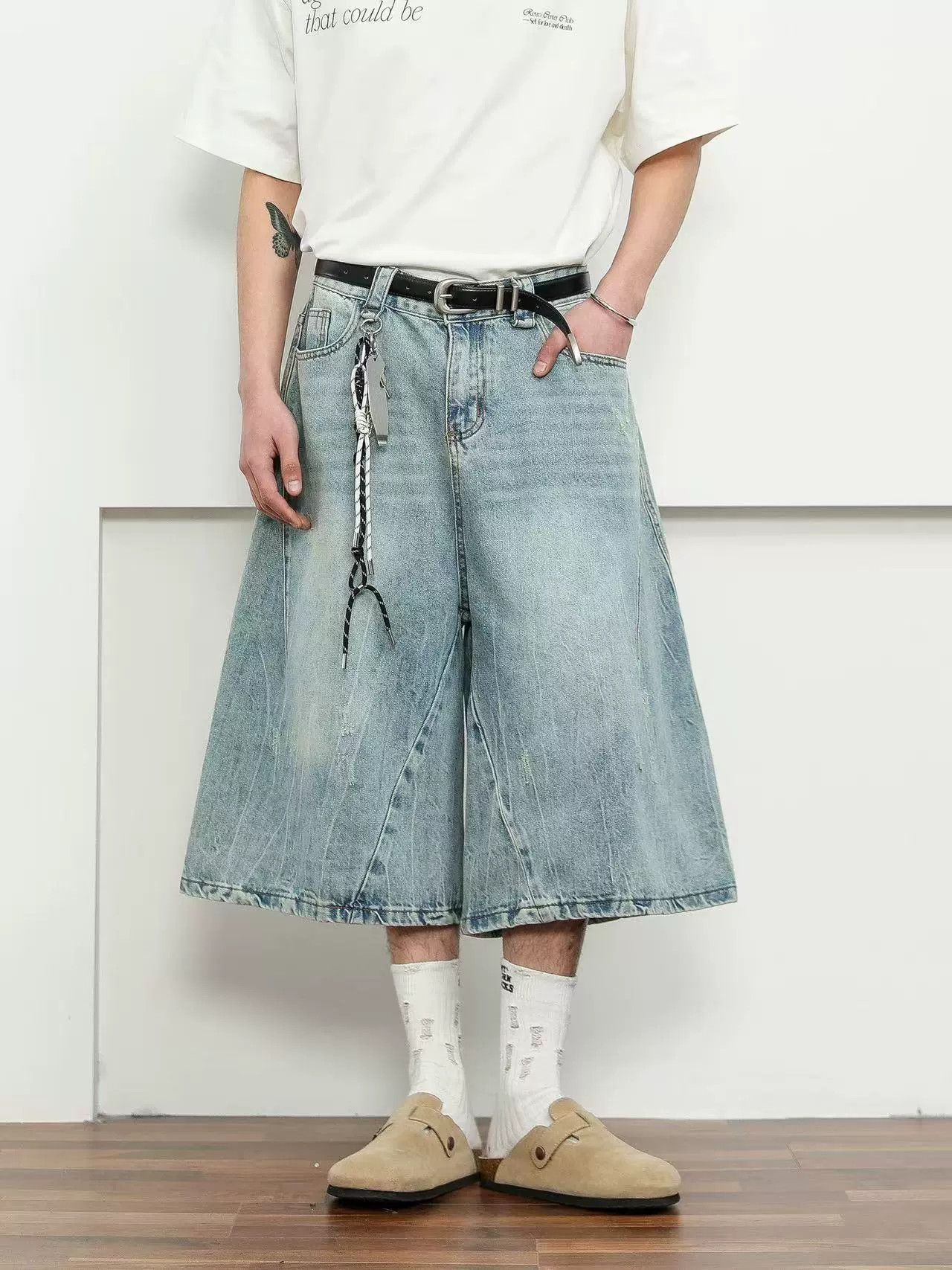 Vintage Vintage washed patchwork distressed loose blue denim shorts Size US 32 / EU 48 - 3 Thumbnail