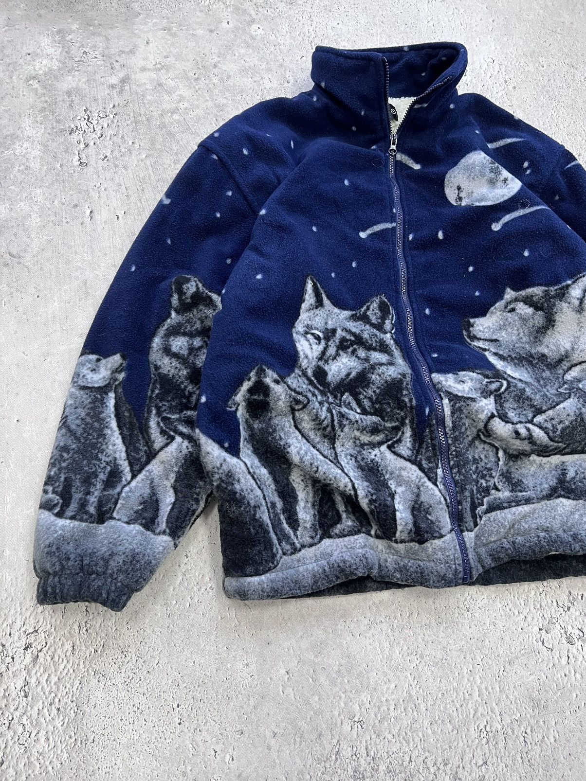 Vintage × Woolf Vintage Sherpa Animal Wolf Overprint Polar Fleece Jacket Size US L / EU 52-54 / 3 - 2 Thumbnail