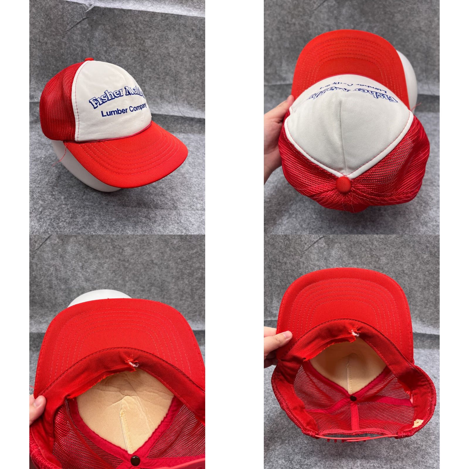 Vintage Fisher Malibu Lumber Company Hat Cap Snap Back Adult Red Trucker Poly Blend Hat/Cap Men Red Solid Casua l Size ONE SIZE - 8 Thumbnail
