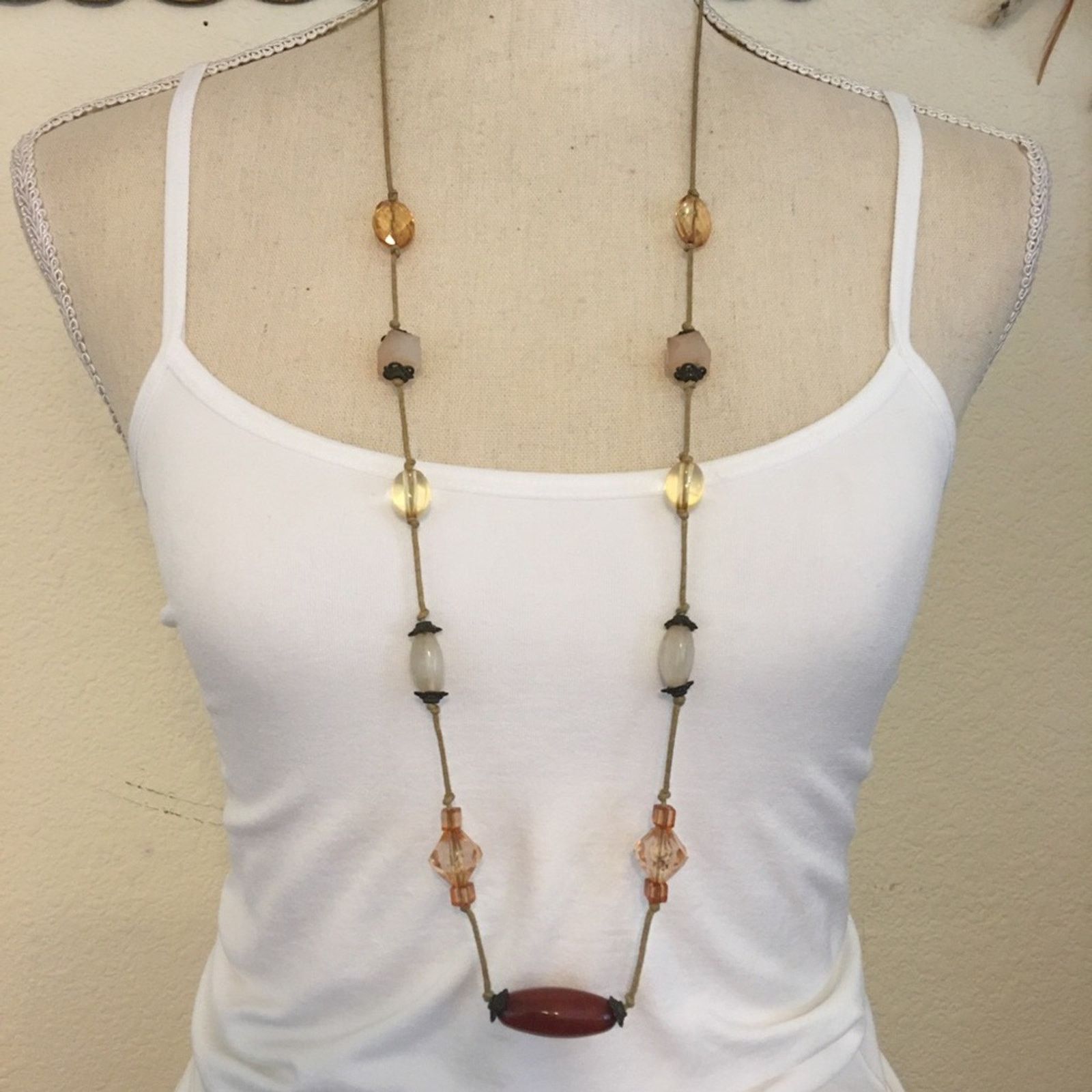 Vintage Vintage glass bead fabric cord long necklace Size ONE SIZE - 1 Thumbnail