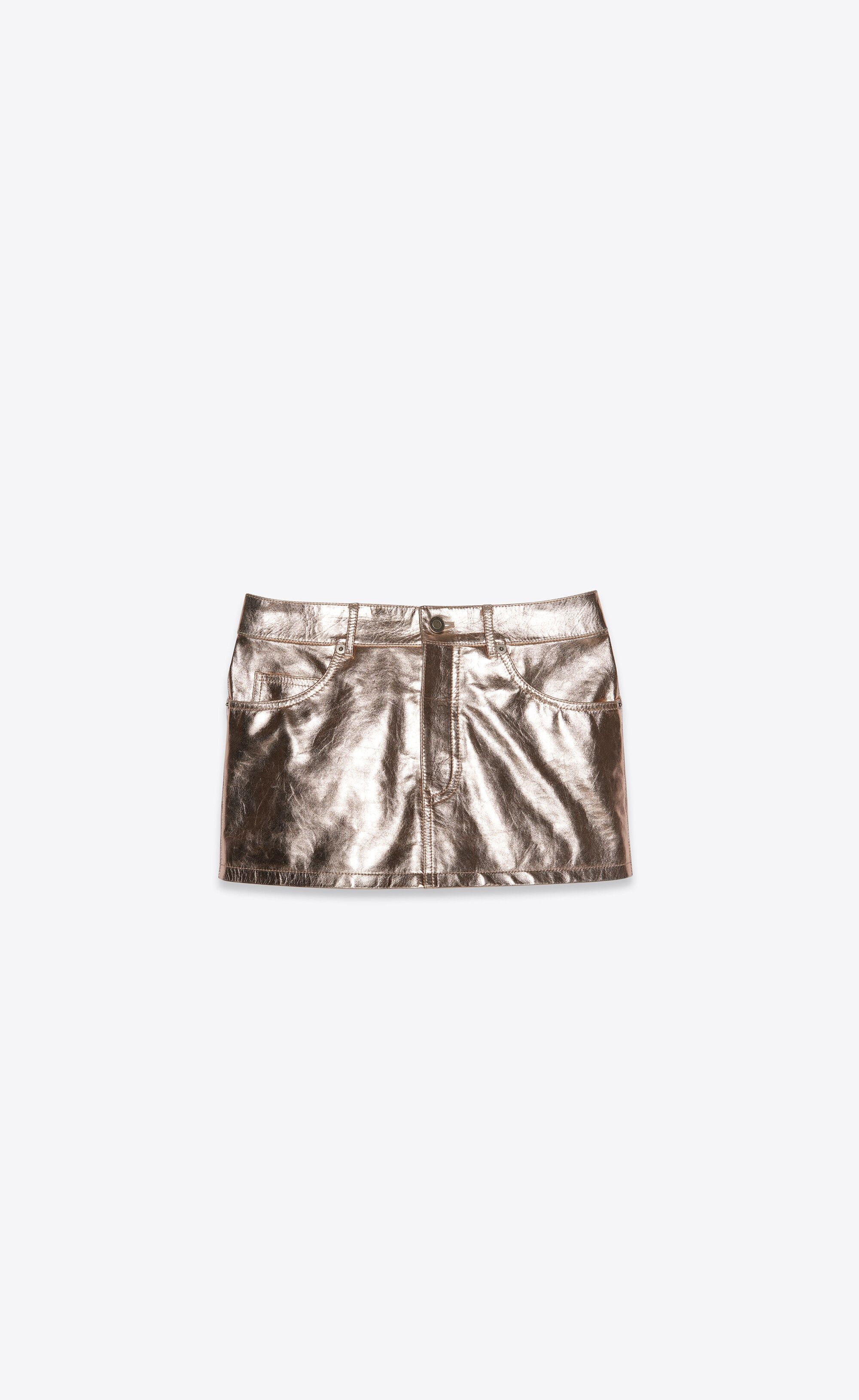 Saint Laurent Paris o1tp1o0125 Mini Skirt In Leme Calfskin in Light Pink Size 26" / US 2 / IT 38 - 1 Thumbnail