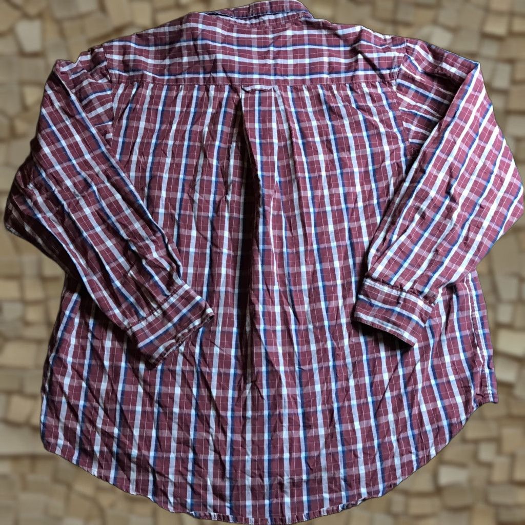 Haggar Haggar Shirt Men’s XL Burgundy Tan Blue Dress Shirt Button Down Plaid Long Sleeve Button-Up Casual Vintage: No Size 46R - 1 Thumbnail