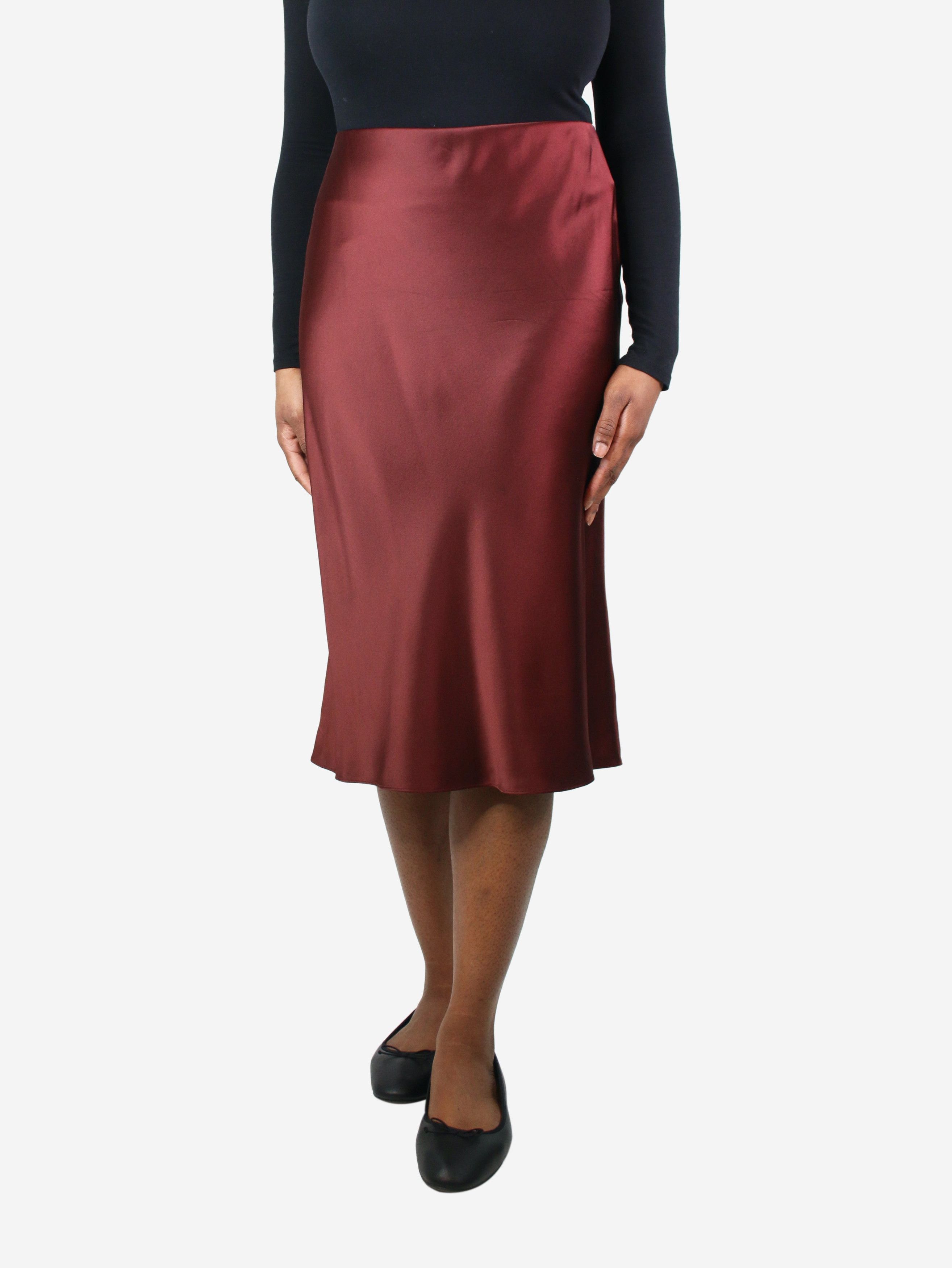 image of Joseph Burgundy Silk Satin Skirt - Size Uk 14, Women's