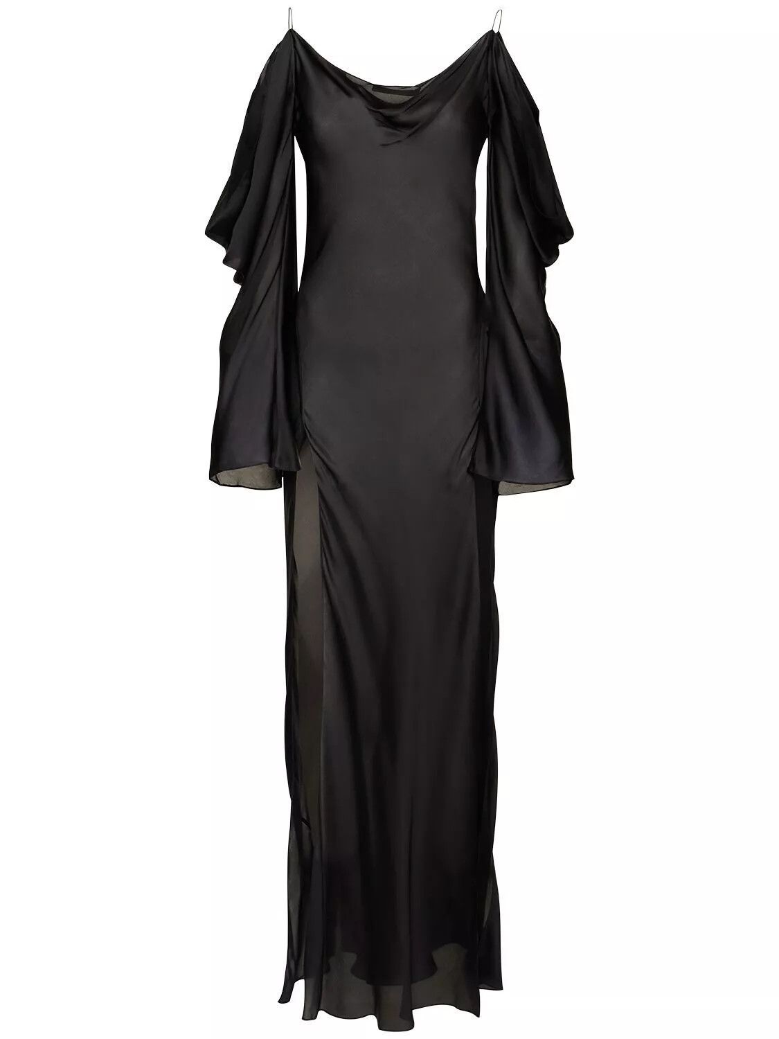 ROBERTO CAVALLI Black Silk/Satin Off-Shoulder Dress New