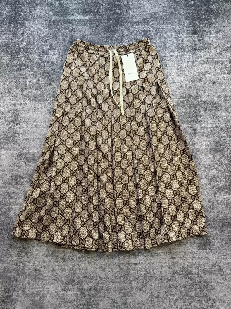 Gucci Gucci Size XS Brown full print long pleated skirt 2504-Nex Size 42" / US 20 - 1 Thumbnail