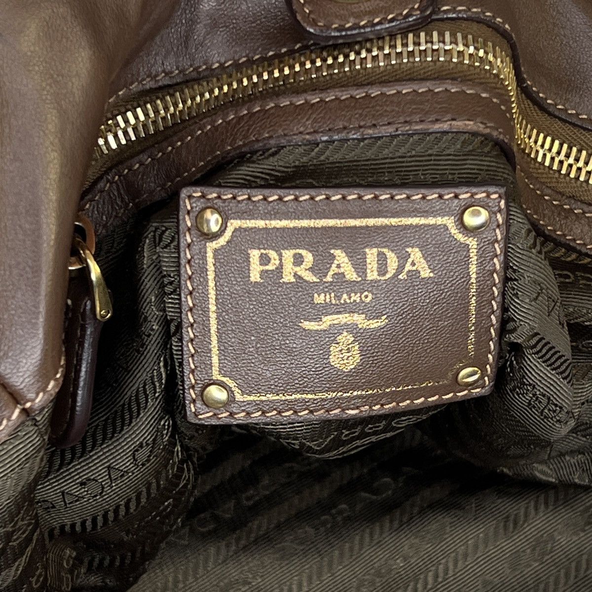 Prada Prada Milano Shoulder Tote Bag Brown Leather Big Logo Size ONE SIZE - 9 Thumbnail