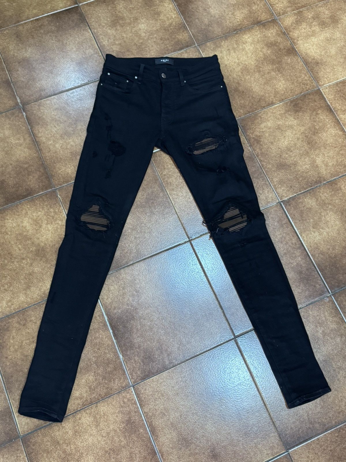Amiri Mx1 Brown Patch Suede Jeans