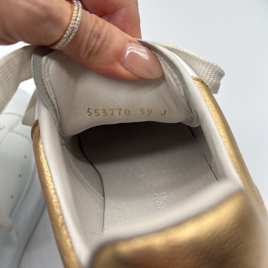 Alexander McQueen Alexander McQueen Metallic Gold & White Lace Up Sneakers 39 Size US 9 / IT 39 - 8 Thumbnail
