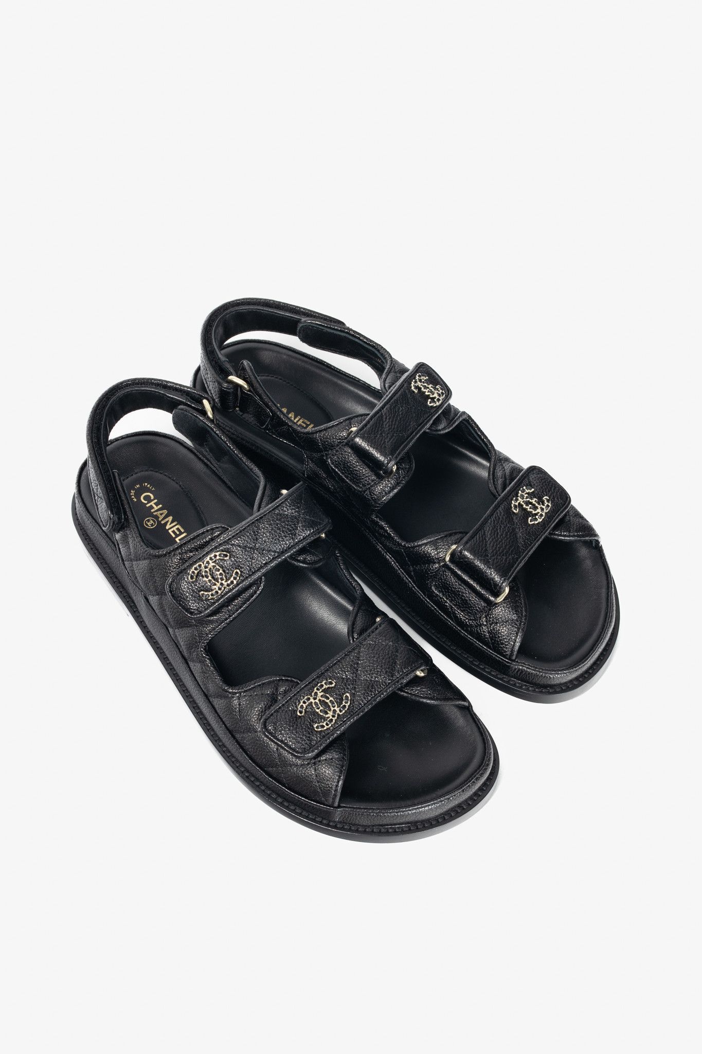 Chanel Chanel Black Caviar Quilted CC Dad Sandals Size US 9 / IT 39 - 1 Thumbnail