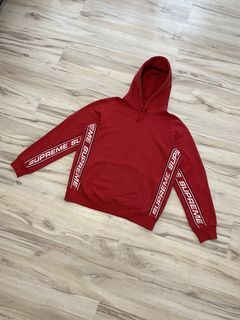 Supreme text best sale rib hooded sweatshirt