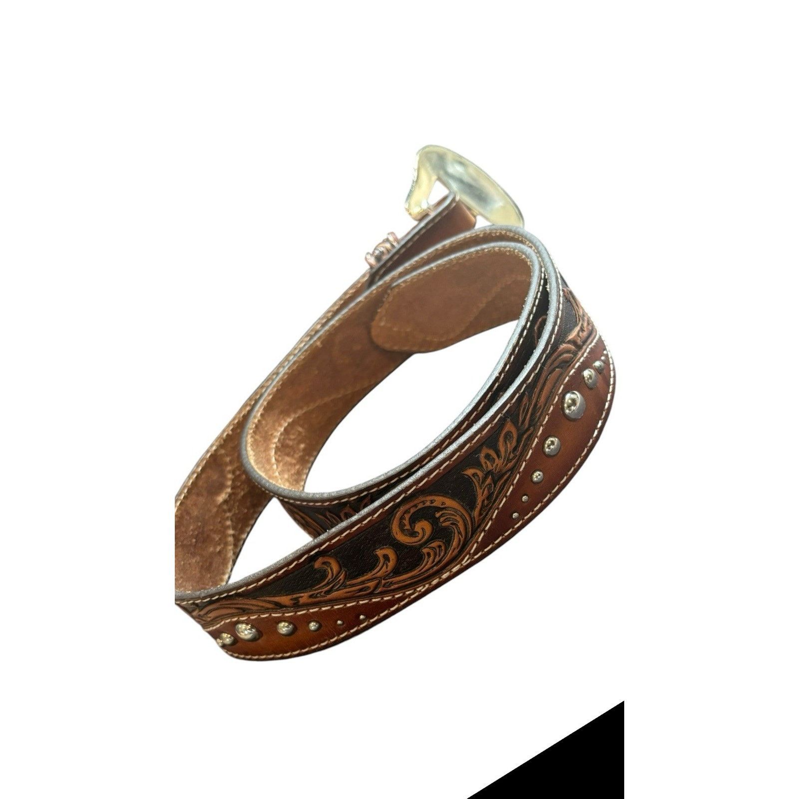 Tony Lama Tony Lama Belt Tan Brown Tooled Embossed Leather Studded 36 Size 36 - 3 Thumbnail