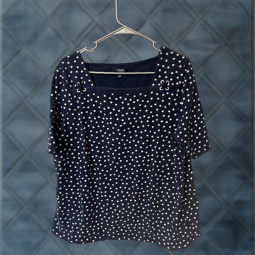 Chaps Chaps Blouse Shirt 1X Blue Short Sleeve Square Neck Women Plus Size Modern Basic Shirt Womens Chaps Blouse Top Square Neck 1X Blue Women Size XL / US 12-14 / IT 48-50 - 1 Thumbnail