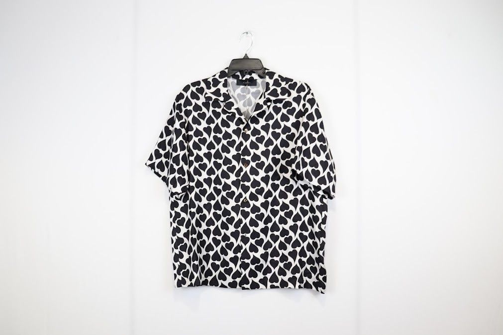 image of Amiri O1Rshd Love Hearts Stw Bowling Shirt In Black/white, Men's (Size Large)