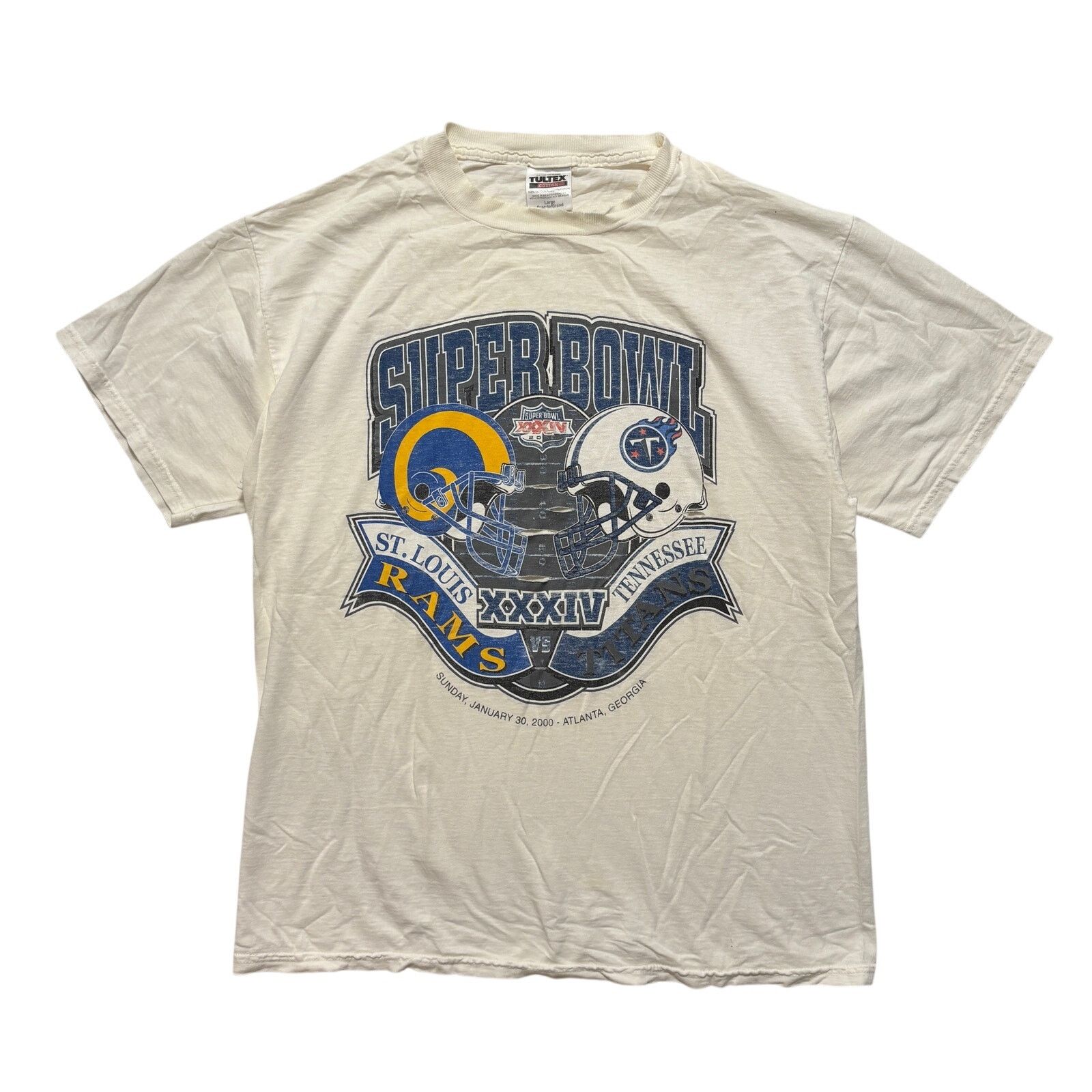 Tultex VTG Y2K Super Bowl Rams Distressed Graphic T-Shirt White L Size US L / EU 52-54 / 3 - 1 Thumbnail