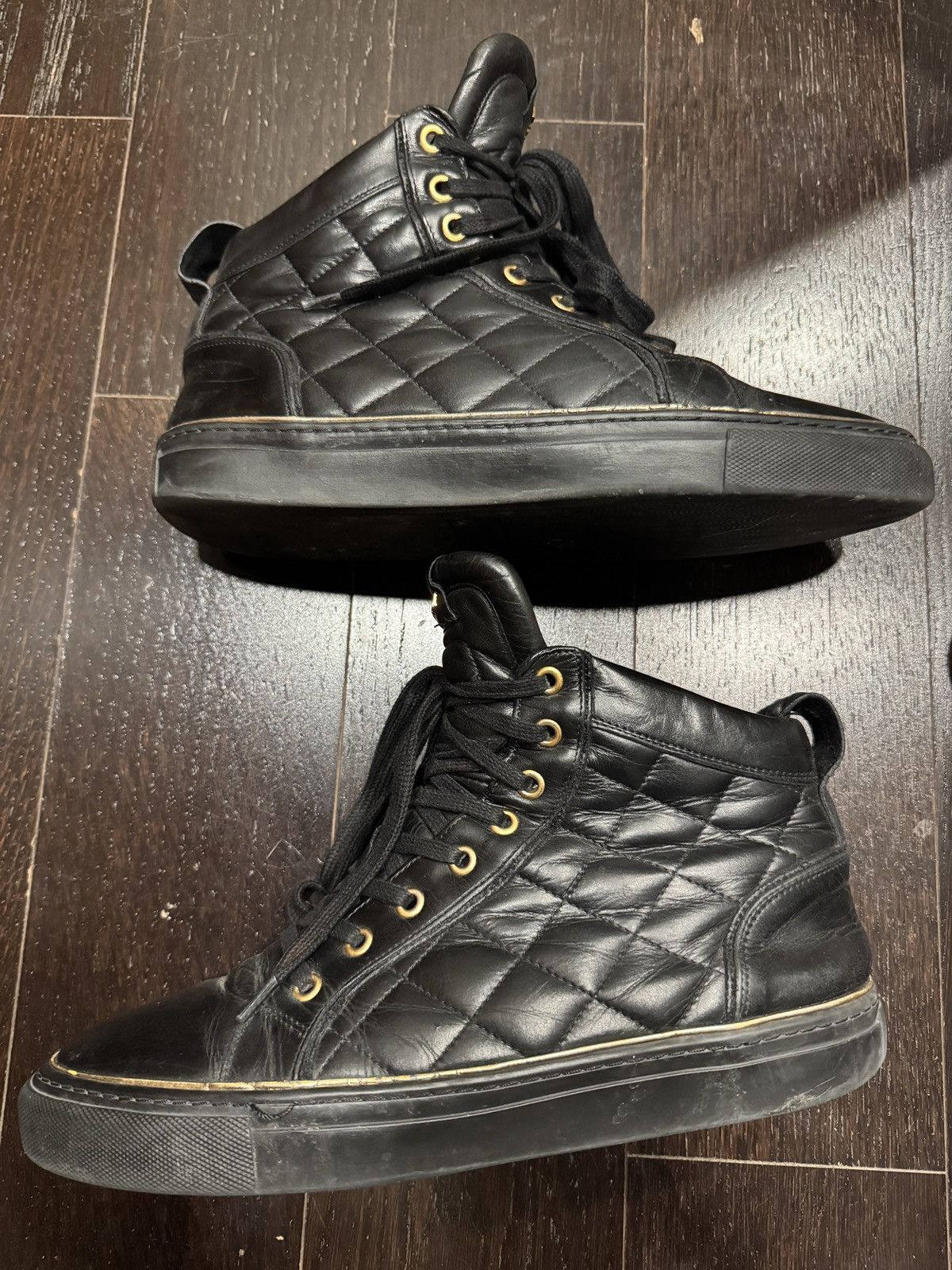 Balmain Quilted High Top Balmain Sneakers Black Gold Size US 8 / EU 41 - 1 Thumbnail