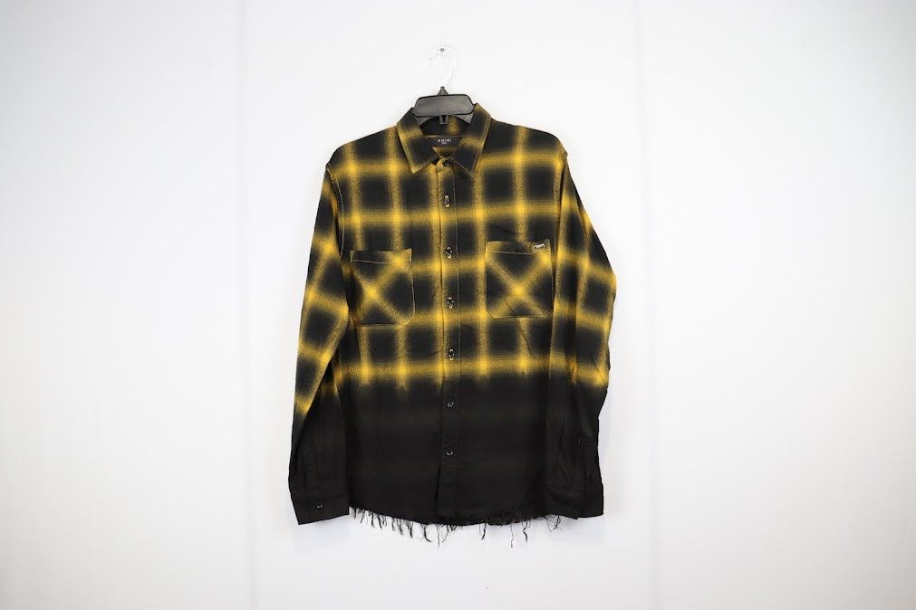 image of Amiri O1Rshd Dip Dye Plaid Flannel In Yellow/black, Men's (Size Small)
