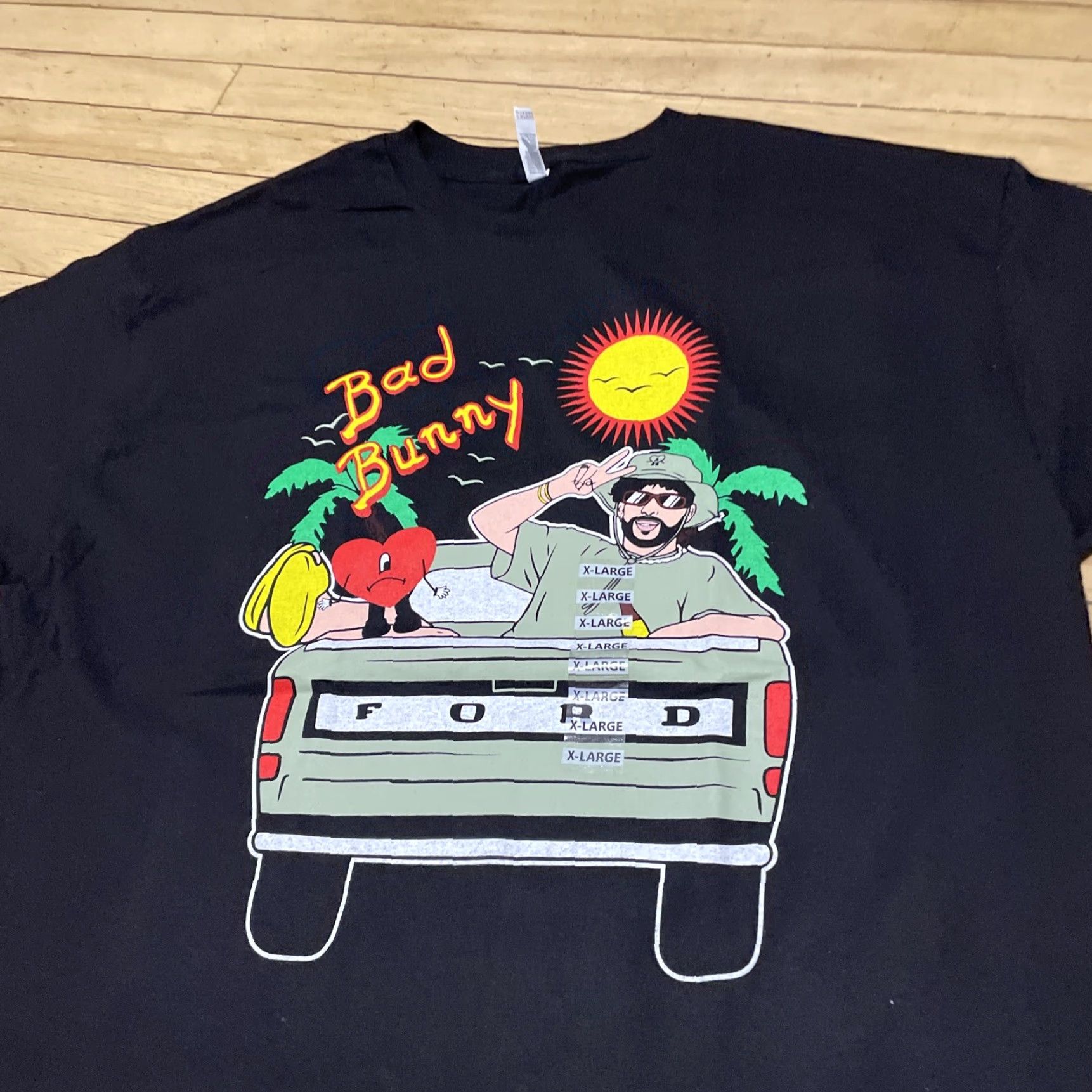 Ford VINTAGE Bad Bunny T Shirt Men XL Black Tour Merch Graphic Tee Heart Sun Music Logo Crew Neck Short Sleeve Cotton Knit Black Mens XL Size US XL / EU 56 / 4 - 4 Thumbnail