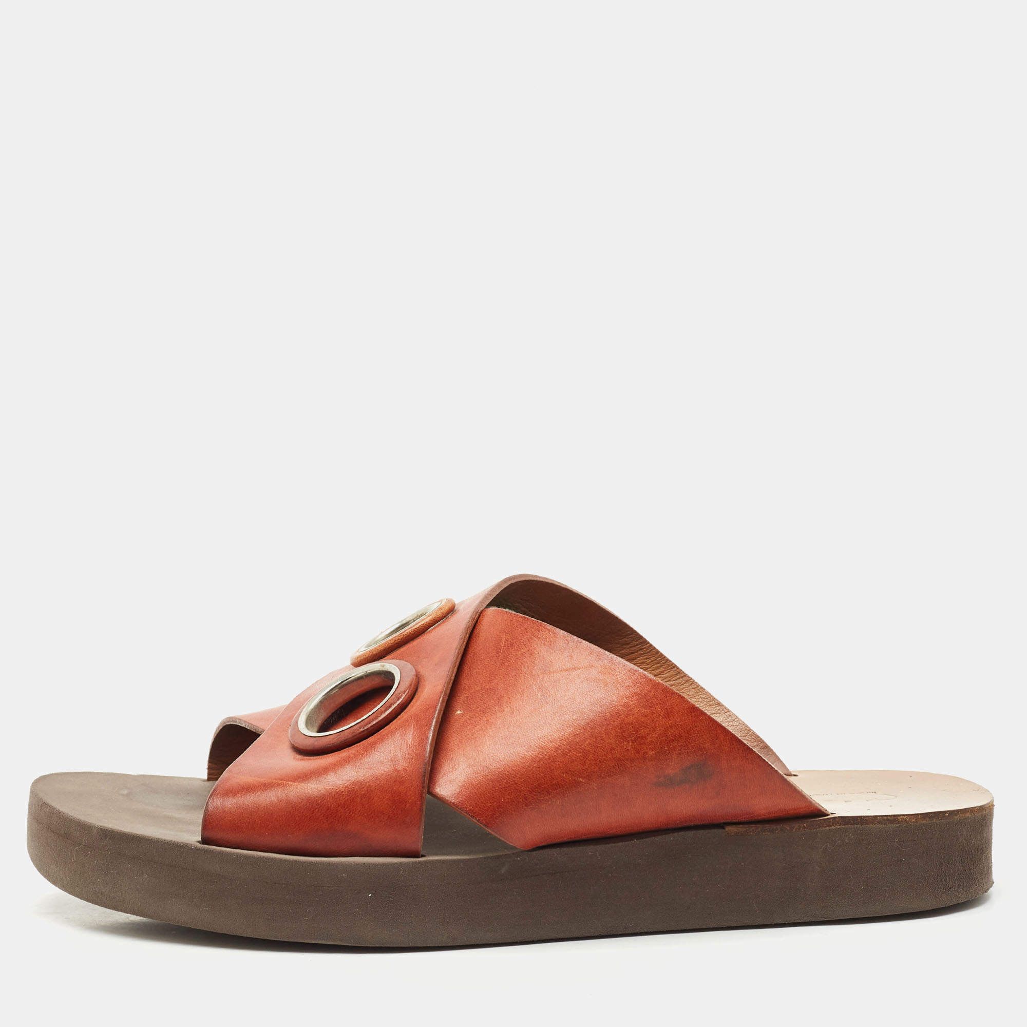 Chloe Chloe Orange Leather Ring Flat Sandal Size 37 Size US 7 / IT 37 - 2 Thumbnail