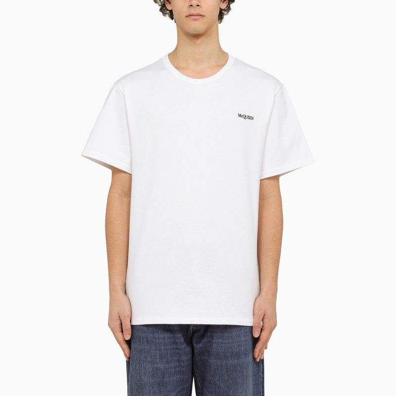 image of Alexander Mcqueen White T-Shirt With Logo Embroidery, Men's (Size Small)