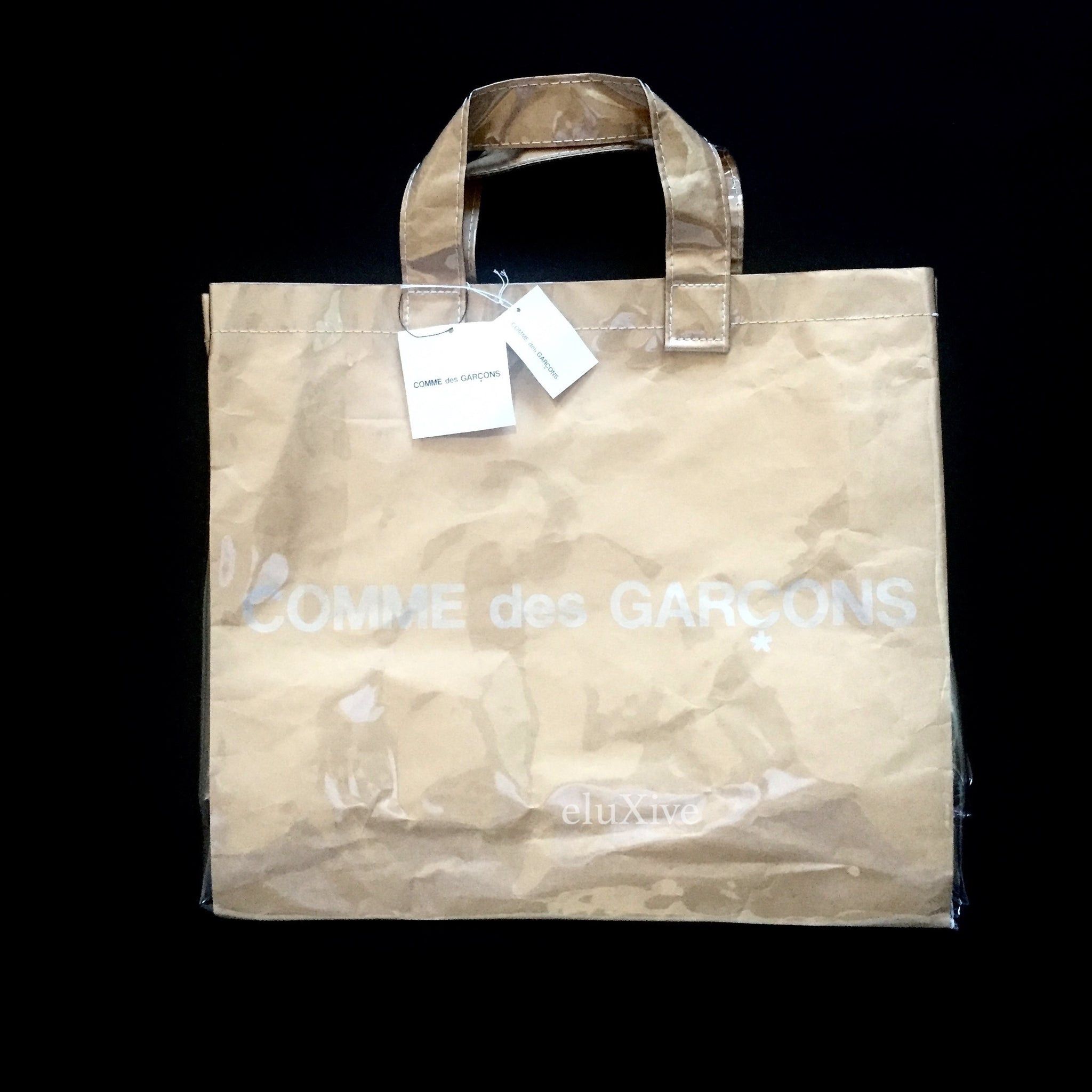 Comme Des Garcons Cdg Paper Plastic Logo Print Tote Bag Ds in Brown, Men's