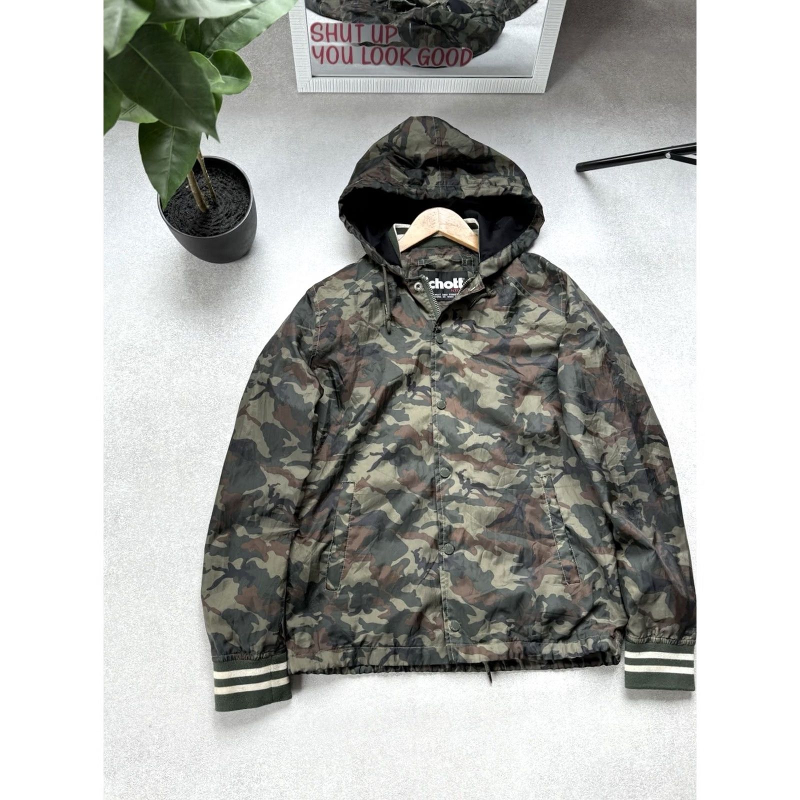 Schott VINTAGE Schott NYC Camouflage Hooded Jacket Men’s S Lightweight Camo Zip Up Coat Size US S / EU 44-46 / 1 - 5 Thumbnail