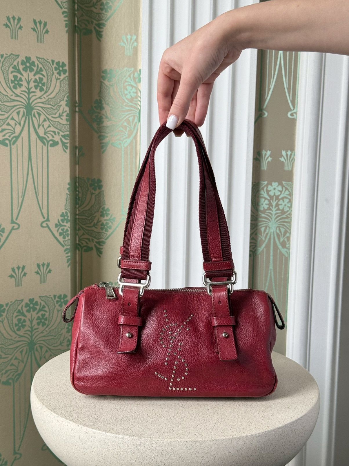 Yves Saint Laurent Yves Saint Laurent Small Studded Boston Red Shoulder Bag Size ONE SIZE - 2 Thumbnail