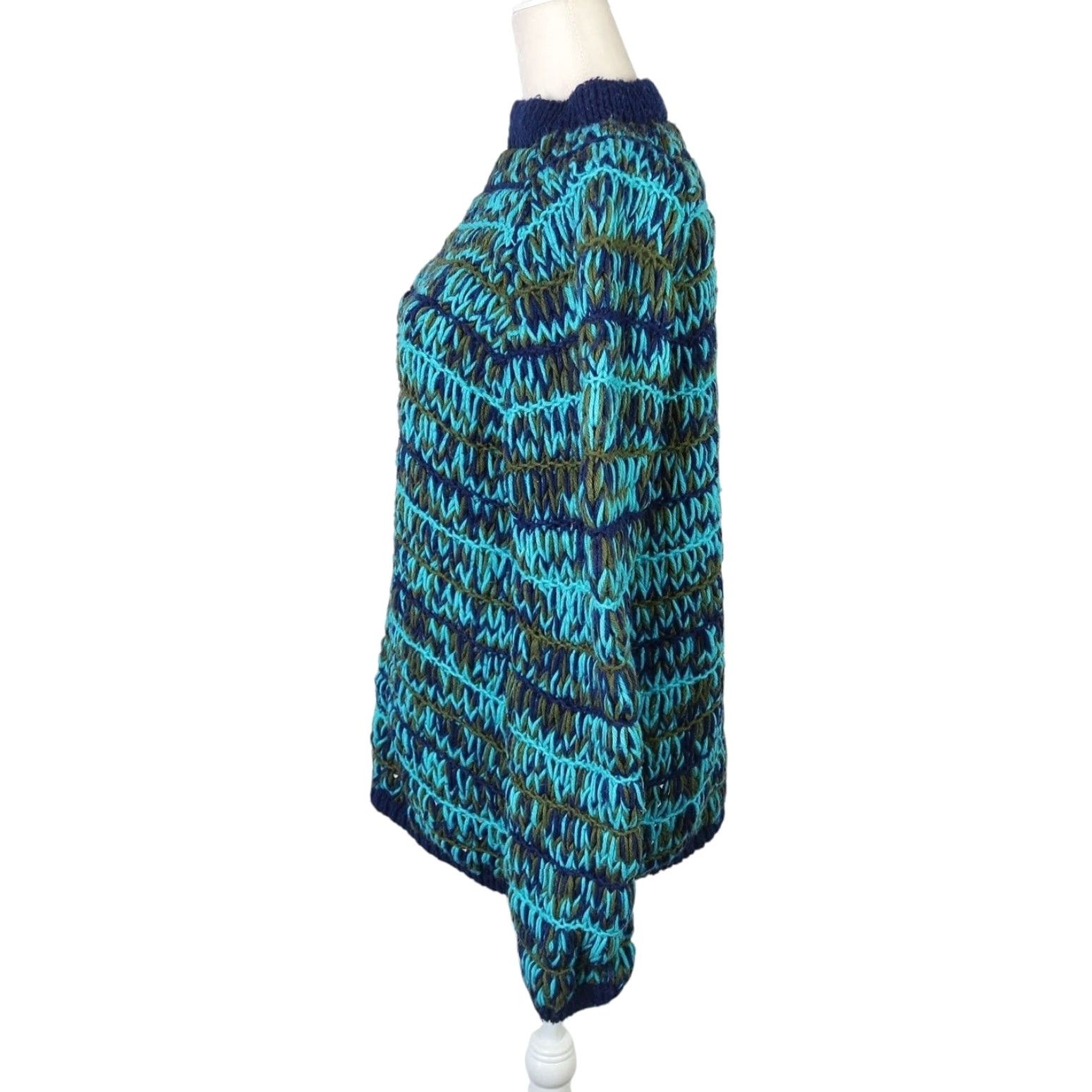 Vintage VINTAGE Sweater Pullover 90s Bohemian Long Sleeve Women L Blue Green Thick Yarn Hand Knit Ac rylic Knit Fall Spring Winter Size L / US 10 / IT 46 - 3 Thumbnail