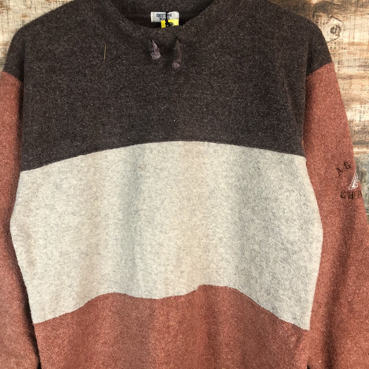 Homespun Knitwear × Japanese Brand × OVER THE STRiPES Messange Board Stripe Browm Knitwear #A2268 Size M / US 6-8 / IT 42-44 - 5 Thumbnail
