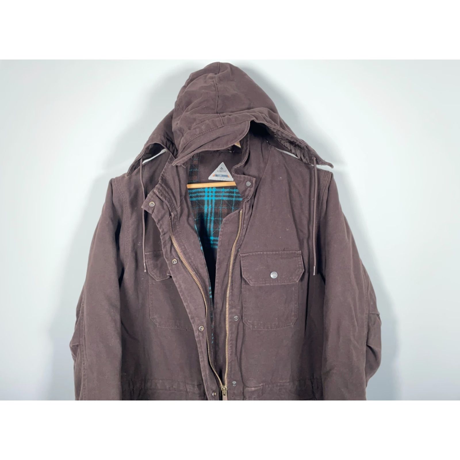 Vintage Ridgecut Women's 2X Flannel Lined Canvas Jacket Dark Brown Removable Hood Size XXL / US 16-18 / IT 52-54 - 4 Thumbnail